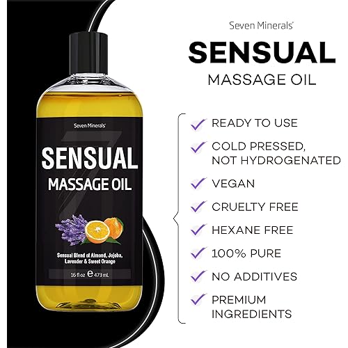 New Sensual Massage Oil for Massage Therapy & Couples Massage - Big 16oz Bottle - Massage Oil That Relaxes The Body & Mind - Sensual Blend of Almond, Jojoba, Lavender, Sweet Orange & Vitamin E
