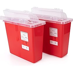 Alcedo Sharps Container for Home and Professional Use 5 Quart 2 Pack, Biohazard Needle and Syringe Disposal, Mailbox Style Lid, Medical Grade