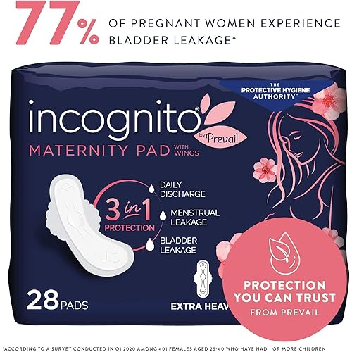 Incognito by Prevail | Absorbent 3-in-1 Protective Maternity & Postpartum Pad with Wings for Menstrual & Bladder Leaks | 28 Count