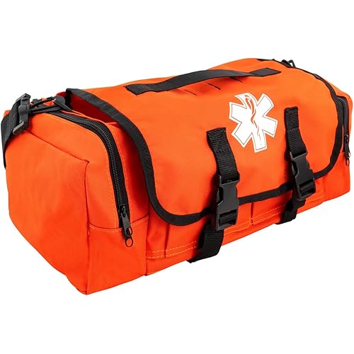 LINE2design Emergency Fire First Responder Kit - Fully Stocked EMS Supplies First Aid Rescue Trauma Fill Kit - EMS EMT Paramedic Complete Lifeguard Medical Supplies for Natural Disasters - Orange
