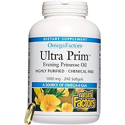 Omega Factors by Natural Factors, Ultra Prim Evening Primrose Oil, Promotes Women's and Immune Health with Omega-6 GLA, 240 softgels 240 servings