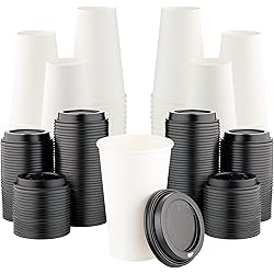1000 COUNT] HARVEST PACK 16 oz White Single Wall Disposable Paper Cups Black Lids - Hot Drinks Water Coffee Tea Cocoa Cafe Cappuccino Espresso Latte Chocolate