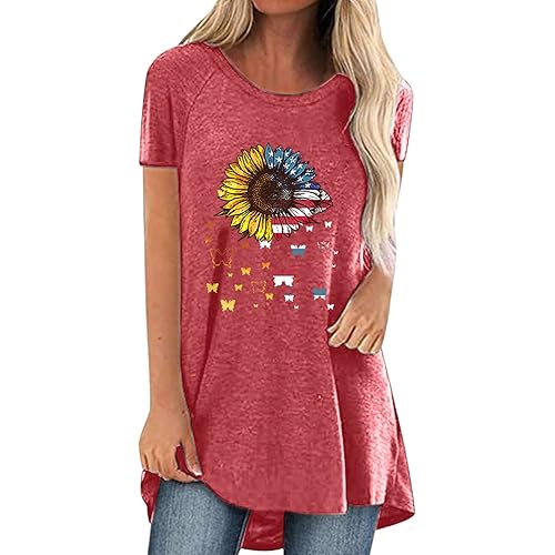 Casual Independence 375 Women's Shirts Short Sleeve Loose TeeTops Day Printing 2508 Western Plus Cotton Cold Black dupes Sparkly Pleasure Camisole mesh Yoga Sleeved Heart Bath