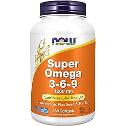 NOW Supplements, Super Omega 3-6-9 1200 mg with a blend of Fish, Borage and Flax Seed Oils, 180 Softgels