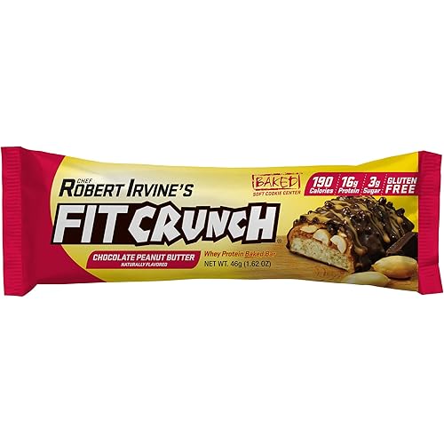 FITCRUNCH Snack Size Protein Bars, Designed by Robert Irvine, World’s Only 6-Layer Baked Bar, Just 3g of Sugar & Soft Cake Core Peanut Butter