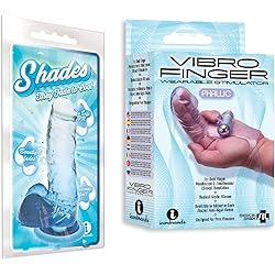 Sexy, Kinky Gift Set Bundle of Shades, Medium Jelly TPR, Gradient Dong, Blue and Icon Brands The 9's, VibroFinger, Finger Massager, Purple