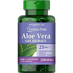 Puritans Pride Aloe Vera Extract 25mg 5000mg equivalent Softgels, 200 Count Packaging may vary