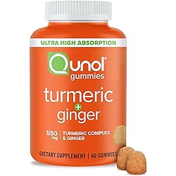 Turmeric and Ginger Gummies, Qunol Gummy with 500mg Turmeric 50mg Ginger, Joint Support Supplement, Ultra High Absorption Tumeric and Ginger, Vegan, Gluten Free, 1 Month Supply 60 Count, Pack of 1