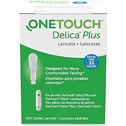 OneTouch Delica Plus Lancets for Diabetes Testing | Extra Fine 33 Gauge Lancets for Blood Test | Diabetic Supplies for Blood Sugar Monitor | Lancets for Lancing Device, 100 Count