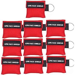 10pcs CPR Face Shield Mask Keychain Keying Emergency Kit CPR Face Shields Pocket Mask for First Aid or CPR Training Red-10