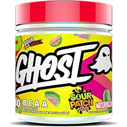 GHOST BCAA Amino Acids, Sour Patch Kids Watermelon - 30 Servings - Sugar-Free Intra and Post Workout Powder & Recovery Drink, 7g BCAA – Supports Muscle Growth & Endurance- Soy & Gluten-Free, Vegan