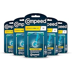 Compeed Advanced Corn Care Hydrocolloid Bandage Cushions 10 Count Corn Toe Pads 5 Packs, Feet Patches, Corn on Foot, Plasters, Foot Corn Prevention & Treatment Help, Hydrocolloid Waterproof Bandages