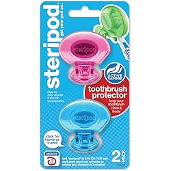 Steripod Clip-On Toothbrush Protector, Keeps Toothbrush Fresh and Clean, Fits Most Manual and Electric Toothbrushes, Pink and Blue, 2 Count