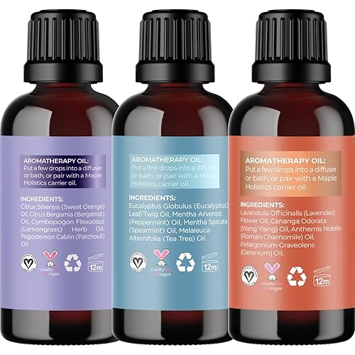 Maple Holistics Essential Oil Set - Breathe Unwind and Relax Calming Essential Oil Blends for Diffuser Aromatherapy and Baths - Relaxing Essential Oils for Diffusers for Home