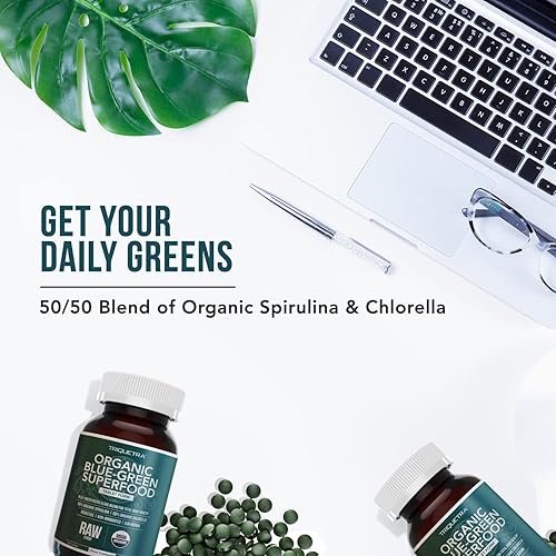 Organic Spirulina & Chlorella Tablets – 4 Organic Certifications, Raw, Non-Irradiated – 5050 Blue Green Algae Blend – Antioxidant Content Equal to 5 Servings of Vegetables 120 Tablets