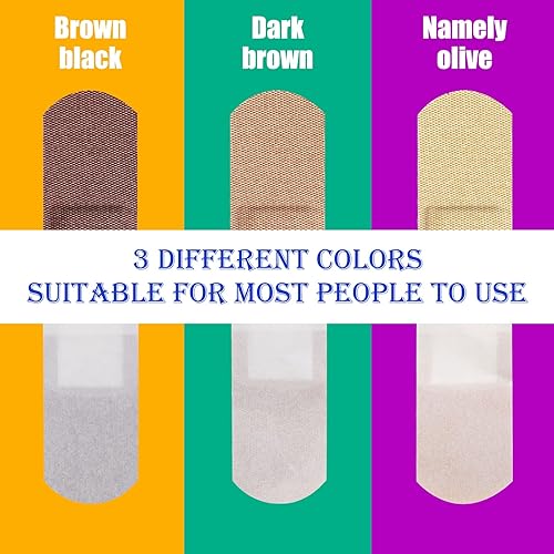 300 Pcs Skin Tone Shade Fabric Bandages Flexible Skin Tone Bandages Adhesive Bandages Variety Pack for Kids and Adults Protect Cuts Scrapes Scratches Inclusivity and Diversity, 3 Colors and 2 Sizes