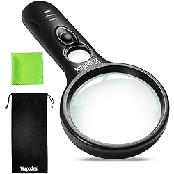 Wapodeai Magnifying Glass with Light, 3X 45X High Magnification, LED Handheld Lighted Magnifier, Suitable for Reading, Jewellery, Crafts, Lnspection, Science Black