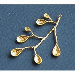 2 pcs of Gold Plated Leaf Branch Drops 51x38mm