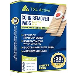 TXL Active Corn Remover Pads, Remove Corns Fast, One Step Pads, Cushioning Protection Against Shoe Pressure, 30 Pads