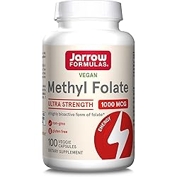 Jarrow Formulas Methyl Folate 1000 mcg - 100 Veggie Caps - Highly Biologically Active Form of Folate - 4th Generation Folic Acid Technology - 100 Servings PACKAGING MAY VARY