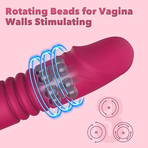 Triple Action Beaded Thrusting Vibrator - BOMBEX Gary, 10.2" Curved Head G Spot Vibrator, Rabbit Vibrator for Clitoral Stimulation, Angled Anal Beads, Adult Sex Toys for Women, Rose Red