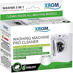 XROM Natural Washer Cleaner 3 in 1 Formula - Removes Odors, Limescale & Detergent Build-Up, Removes Hard Water Stains, For Front and Top Load, 6 Ct Original