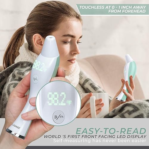 LOOKEE Breeze Infrared Forehead and Ear Thermometer for Adults, Kids, Babies, Infants | Touchless or Touch on Forehead | Medical Digital Fever Baby Thermometer with Large Front LED Display New Version