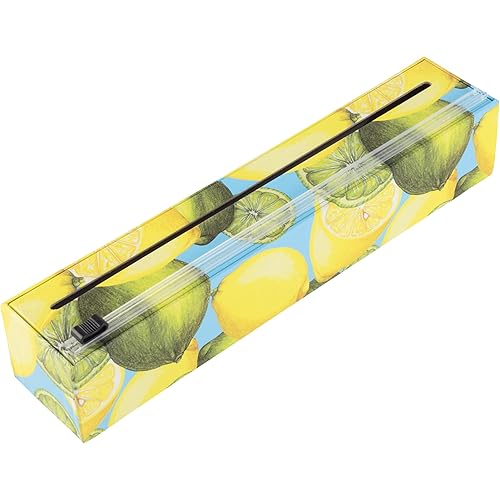 Chicwrap Lemon Refillable Plastic Wrap Dispenser - Includes 12 x 250' Roll Professional Grade Disposable Plastic Wrap - Reusable Dispenser wSlide Cutter - Ideal Dispenser & Saves Money
