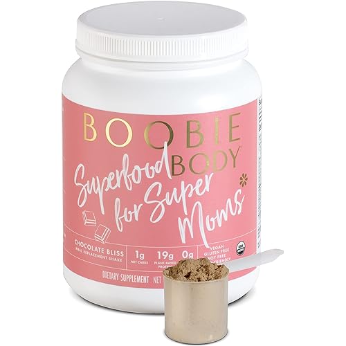 Boobie Body Superfood Protein Shake for Moms, Pregnancy Protein Powder, Lactation Support to Increase Milk Supply, Probiotics, Organic, Diary-Free, Gluten-Free, Vegan - Chocolate Bliss 23.3oz, 1 Tub