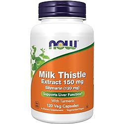 NOW Supplements, Silymarin Milk Thistle Extract 150 mg with Turmeric, Supports Liver Function, 120 Veg Capsules