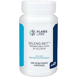 Klaire Labs Seleno Met - 200mcg Selenium as Hypoallergenic Selenomethionine, Bioavailable Antioxidant Support with No Yeast, Dairy & Gluten-Free 100 Capsules