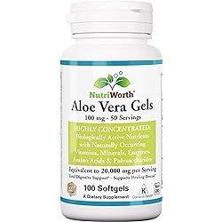 Nutriworth Aloe Vera Supplement 100 Softgels 20,000mg Pure Gel Equivalency – Made with Organic Aloe Vera