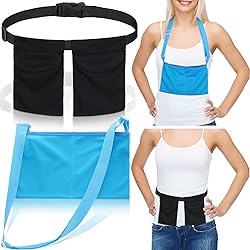 Mastectomy Drain Holder Adjustable Mastectomy Drain Drainage Pouch with Shower Bag Post Mastectomy Aprons Mastectomy Recovery Supplies for Breast Reduction Two Pockets, Black,Blue