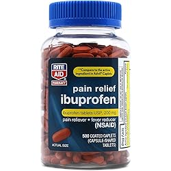 Rite Aid Pharmacy Ibuprofen 200 mg - 500 Coated Brown Caplets - Pain Reliever and Fever Reducer - Migraine Relief - Back Pain Relief - Arthritis Pain Relief Pills - Pain Killer