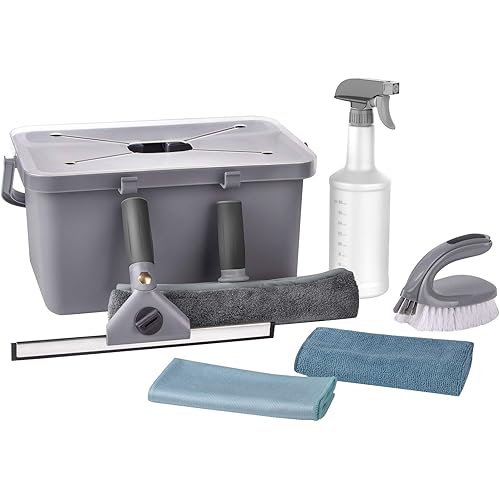 MR.SIGA Window Cleaning Kit with Storage Caddy, Professional Window Washing Equipment, Multi-Purpose Household Cleaning Supplies Kit