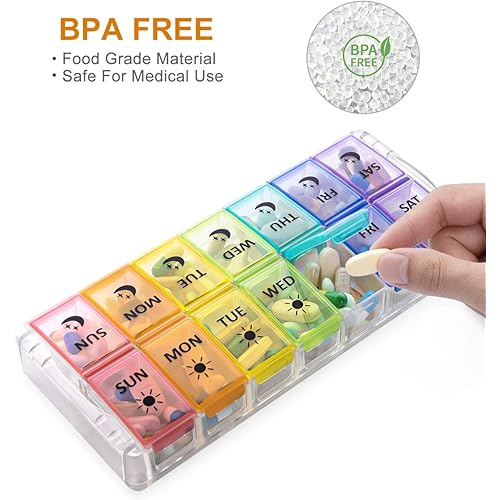 Pill Organizer 2 Times a Day, Fullicon Quick Fill Large Weekly AM PM Pill Box, Medicine Organizer 7 Day, Daily Pill Cases - Rainbow Patent Registered
