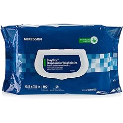 McKesson StayDry Disposable Wipes or Washcloths for Adults with Aloe, Incontinence, Alcohol-Free, Not-Flushable, 100 Wipes, 1 Pack