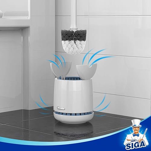 MR.SIGA Toilet Bowl Brush and Holder, Premium Quality, with Solid Handle and Durable Bristles for Bathroom Cleaning, White, 1 Pack