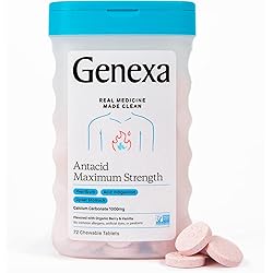 Genexa Antacid Maximum Strength - 72 Tablets - Calcium Carbonate Acid Reducer, Non-GMO, Certified Gluten-Free, Free of Talc, Free of Artifical Dyes & Parabens