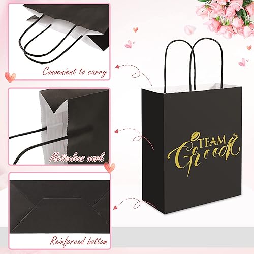 12 Pcs Bridal Party Gift Bags and 12 Tissue Paper Sets Team Bride and Team Groom Wedding Favor Bags Bridesmaid Gift Wrap Bags for Wedding Proposal Bridal Shower Gold and Rose Gold Foiled with Handle