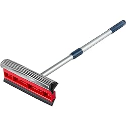 DSV Standard Professional All-Purpose Window Squeegee | 2-in-1 Window Cleaner | Dual Side Blade Rubber & Sponge | Aluminum Telescopic Pole 47-74cm &18"-30” for Gas Station, Glass, Shower, Windshield