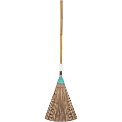 1 Pc of 61 inch 155 cm Overall Length Multi-Surfaces Sturdy Outdoor Coconut Leaf Broom Bamboo Stick Handle Durable Broom Asian Heavy Duty Broom Thai Natural Broom