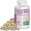 Bronson Organic Folic Acid Vitamin B9 Folate 800 mcg Natural Folate from Lemon Peel 360 Tablets