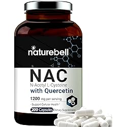N-Acetyl-Cysteine NAC 1200mg Per Serving, 200 Capsules, NAC 600mg with Quercetin Per Capsule, Double Strength NAC Supplements, Support Liver & Lung Health, Non-GMO, No Gluten