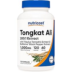 Nutricost Tongkat Ali 1,000mg 120 Capsules - with Tribulus Terrestris and BioPerine, Vegetarian Caps, Non-GMO, Gluten Free, Potent Extract