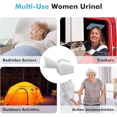 UNLICON Medical Female Urinal 1000mL, Female Portable Plastic Bottle Urinals with Contoured Handle for Incontinence, Hospital, Car Travel, Camping, Outdoor, Traffic,White 1PCS