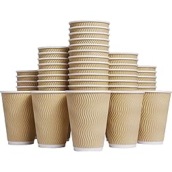 Luckypack Hot Paper Cups_12 oz Disposable Insulated Corrugated Sleeve Ripple Wall Paper Cup for Drink，Hot Coffee Cups （100,12oz Cups） Brown