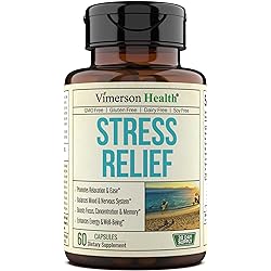 Stress Relief with Ashwagandha, Vitamin B Complex B1, B2, B5, B6, Calcium, Magnesium, Chamomile, Valerian, 5-HTP, GABA. Mind Clarity, Relax & Mood Supplement 60 Capsules