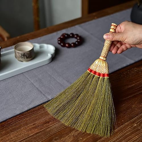 MXY Handmade Broom Soft Mini with Solid Wood Handle Retro Nature No Static Electricity Sweeping Broom Sofa, Car, Corner and More About 13 Inches Length