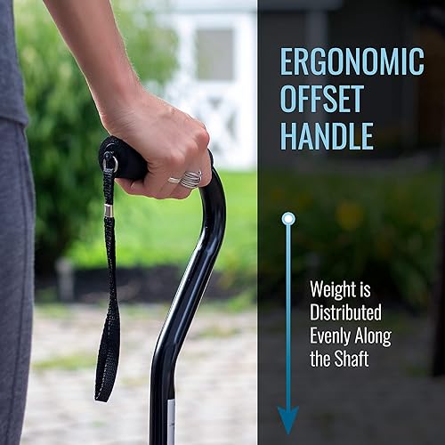 DMI Walking Cane and Walking Stick for Adult Men and Women, Lightweight and Adjustable from 33-37 Inches, Supports up to 250 Pounds with Ergonomic Soft Foam Offset Hand Grip and Wrist Strap, Black